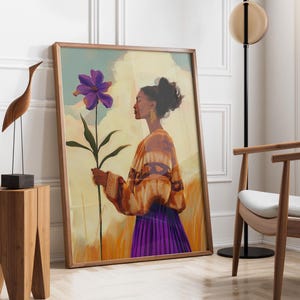 Afro Woman with Flower| Modern Afrocentric Wall Decor | Contemporary Artwork | Living Room Print | Black Girl Prints | Fast Shipping