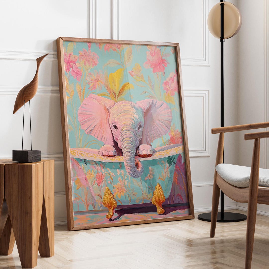 Elephant in Bathub | Funny Bathroom Decor | Elephant Toilet Wall Art ...