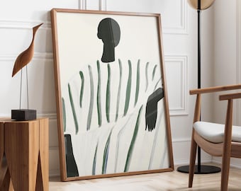 Minimalist Black Woman Portrait | Stylish Woman | Striped Fashion Art | Contemporary Black Woman | Modern Afrocentric | Moody Aesthetic