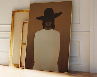 Minimalist Black Woman Portrait | Stylish Woman | Black Hat Fashion Art | Contemporary Black Woman | Modern Afrocentric | Moody Black Girl
