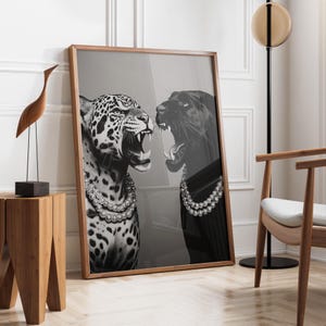 Luxury Leopard and Panther | Elegant Big Cat Wall Art | Luxury Artwork | Fashionable Jungle Art | Leopard Lover Gift | Digital Download