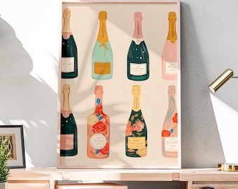 Colorful Champagne Poster | Bartender Poster | Modern Minimal Champagne | Stylish Beverage Poster | Elegant Drink Art | Contemporary Kitchen
