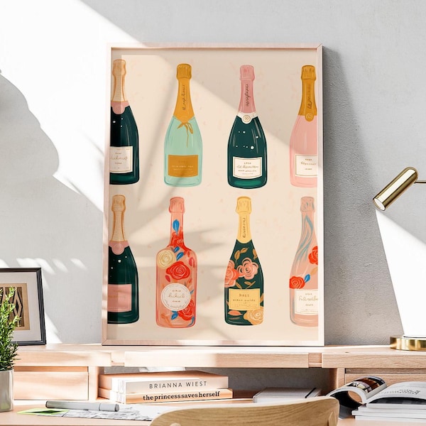 Colorful Champagne Poster | Bartender Poster | Modern Minimal Champagne | Stylish Beverage Poster | Elegant Drink Art | Contemporary Kitchen