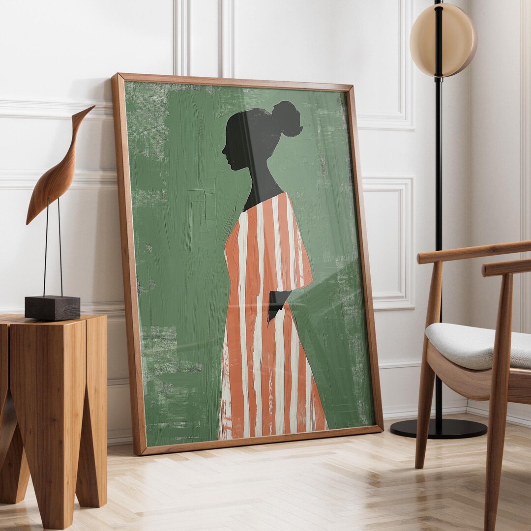 Emerald Green Abstract Woman Wall Art| Stripe Woman | Contemporary ...