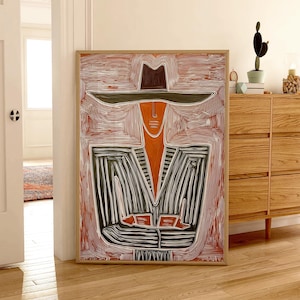 Abstract Cowboy Art | Striped Cowboy Art | Western Trio Art | Southwest Wall Art | Cowboy Line Art | Desert Cowboy | Contemporary Western