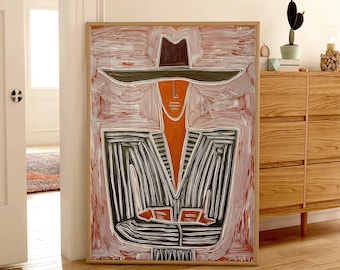 Abstract Cowboy Art | Striped Cowboy Art | Western Trio Art | Southwest Wall Art | Cowboy Line Art | Desert Cowboy | Contemporary Western