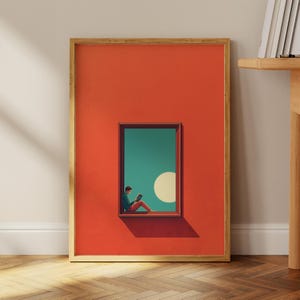 Night Reading Nook Abstract Art | Contemporary Book Lover | Bold Minimalist Wall Art | Soft Dopamine Decor | Aesthetic Home Decor |