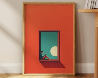 Night Reading Nook Abstract Art | Contemporary Book Lover | Bold Minimalist Wall Art | Soft Dopamine Decor | Aesthetic Home Decor |
