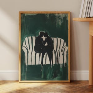 Smaragdgrün Romantisches Paar | Abstrakte Menschen Wandkunst | Zeitgenössische Kunst | Gestreiftes Paar Poster | Paar Geschenk Print, digitaler Download