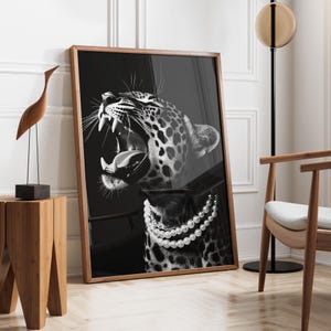 Luxury Leopard with Pearl | Elegant Big Cat Wall Art | Luxury Artwork | Fashionable Leopard Art | Leopard Lover Gift | Digital Download