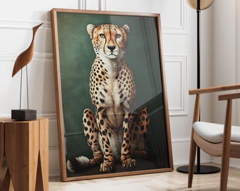 Emerald Green Cheetah Portrait | Trendy Cheetah Wall Art | Contemporary Artwork | Cheetah Art | Cute Cheetah Lover Gift | Fast Shipping