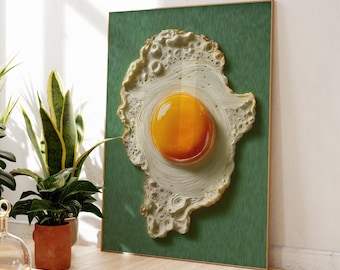 Impasto Style Fried Egg | Minmal Kitchen Wall Art | Elegant Egg Print | Egg Kitchen Decor | Sunny Side Up Poster |  Breakfast Lover Gift