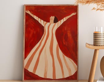 Abstract Terra Cotta Striped Poster | Stripe Woman | Contemporary Artwork | Modern Decor | Minimalist Reflective Poster |  Fast Shipping