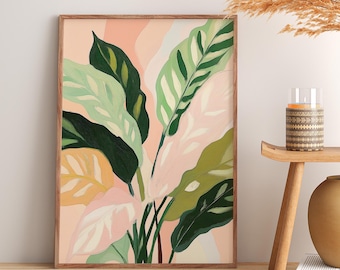 Botanische bladkunst aan de muur | Moderne plantillustratie | Eigentijdse inrichting | Tropische bladeren abstract | Calathea-bladkunst | Snelle verzending