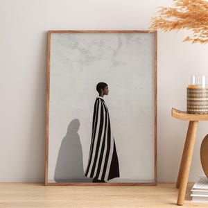 Electric Afro Woman | Contemporary Artwork | Modern Afrocentric Art | Nordic Minimalist Print | Cobalt Stripe Female Art | Fast Shipping