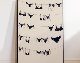 Dark Bikinis Print | Laundry Room Artwork | Bathing Suit Poster | Beach House Wall Art | Coastal Cowgirl Wall Art | Apartment Decor