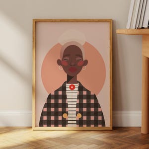 Abstract Black Woman Art | Elegant Female Art | Stripe Afro Woman | Contemporary Artwork | Modern Afrocentric | Black Girl Fast Shipping