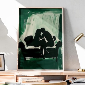 Smaragdgrün Romantisches Paar | Abstrakte Menschen Wandkunst | Zeitgenössische Kunst | Gestreiftes Paar Poster | Paar Geschenk Print, digitaler Download