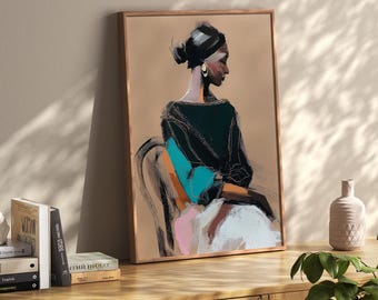 Minimalist Black Woman Portrait | Stylish Feminine | Line Art Fashion Art | Contemporary Black Woman | Modern Afrocentric | Moody Aesthetic