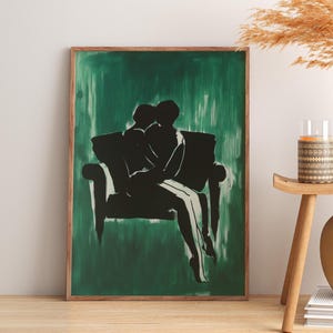 Smaragdgrün Romantisches Paar | Abstrakte Menschen Wandkunst | Zeitgenössische Kunst | Gestreiftes Paar Poster | Paar Geschenk Print, digitaler Download