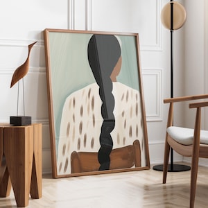 Abstract Woman Braid | Stripe Woman | Contemporary Artwork | Bold Monochrome Minimalist Wall Art | Modern Afrocentric Art | Fast Shipping