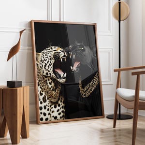 Luxury Leopard and Panther | Elegant Big Cat Wall Art | Luxury Artwork | Fashionable Jungle Art | Leopard Lover Gift | Digital Download