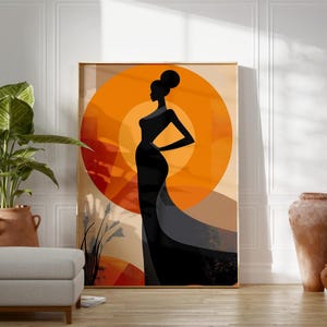 Abstract Black Woman Art | Elegant Female Art | Stripe Afro Woman | Contemporary Artwork | Modern Afrocentric | Black Girl  Fast Shipping