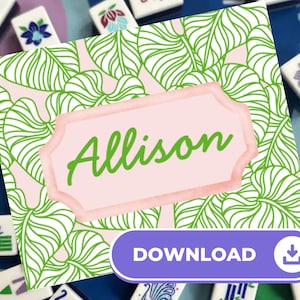 DIGITAL DOWNLOAD:  Pink Palm Leaf Mahjong Card INSERT only for Plastic Sleeve • Large Card Holder • Customizable Name
