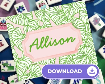 DOWNLOAD DIGITAL: Cartão Mahjong Folha de Palmeira Rosa (apenas para capa plástica) • Porta-cartões grande • Nome personalizável