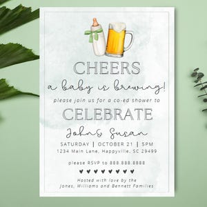 A Baby is Brewing Invitation, Baby Shower Invite, Gender Neutral Invite, Baby Invitation, Baby Bottle Invite, Green Baby Invitation