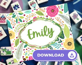 DIGITAL DOWNLOAD:  Bright Color Florals Mahjong Card INSERT only for Plastic Sleeve • Large Card Holder • Customizable Name