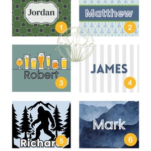 May include: A collection of personalized name designs. The designs include names like "Jordan," "Matthew," "Robert," "James," "Richard," and "Mark." Each design features a unique background pattern and font style, with a variety of colors.