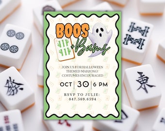 Halloween Mahjong Party Invitation | Spooky Ghost & Boo Theme (Digital Download)