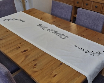 Personalized Embroidered Table Runner, Handmade Cotton Linen Wedding Decor