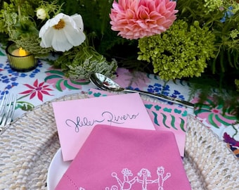 Personalized Embroidered Linen Napkin, Wedding Decoration, Hand-Drawn Design