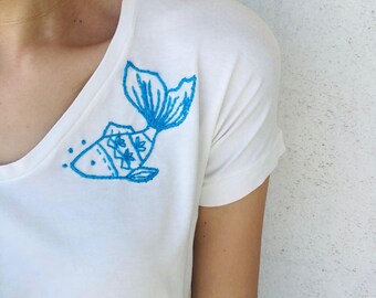 Hand Embroidered Fish Viscose T-Shirt, Personalized Gift