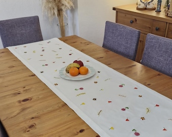 Floral Table Runner,Hand Embroidery Linen Runner,Spring Flower Embroidered,Beige Tablecloth,Mother&#39;s Day Gift, Housewarming Gift, Home Decor