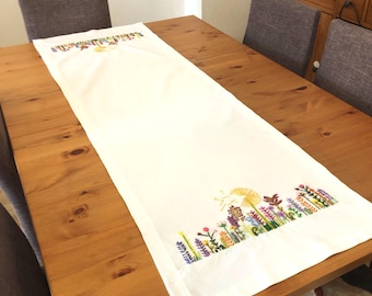 Large Linen Table Runner, Embroidery Table Runner, Hand Embroidery Rustic Table Runner, Dinner Decoration, Floral Tablecloth, New Home Gift