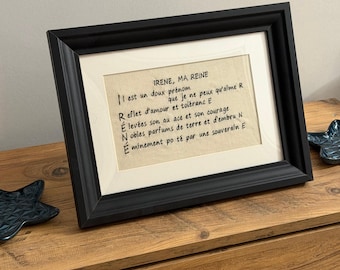 Embroidered Frame,Custom Frame,Customizable Text Frame,Personelized Gift,Handwritten Note,Decorative Wall Frame,Acrostic Poem,Gift for Lover