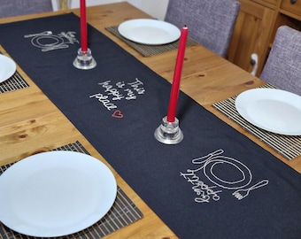Hand Embroidered Linen Table Runner, Personalized Dining Decor