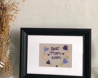 Hand Embroidered Floral Frame, Personalized Mother's Day Gift