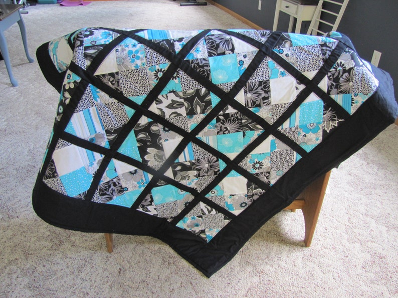 Turquoise/Black/White Quilt Etsy