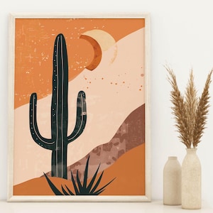 Kaktus abstrakte Kunst, Kaktus Boho Poster, Kaktus Wohnkultur, Kaktus Galerie Gemälde, Kaktus Schlafzimmer Porträt, botanischer minimalistischer Druck