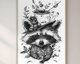 Raccoon Bathroom Art, Raccoon Toilet Paper Poster, Raccoon Printable Painting, Raccoon Abstract Print, Raccoon Boho Art, Raccoon Home Decor