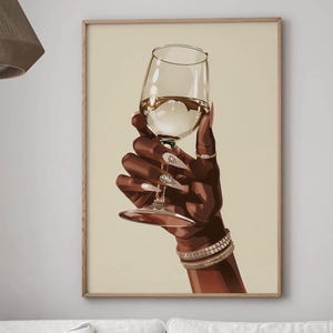 African Girl Wine Art, Black Women Wine Print, Afrocentric Female Cheers Portrait, African Lady Vintage Poster, Black Feminine Gallery Decor