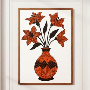 Arte imprimible de flores, decoración de habitación con flores, póster floral imprimible, retrato abstracto botánico, pintura de jarrón de flores, decoración floral retro para el hogar
