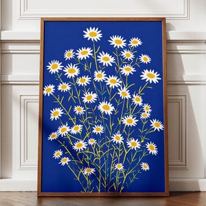 Daisy Minimalistic Art, Daisy Printable Poster, Flower Abstract Print, Floral Wall Decor, Flower Room Painting, Botanical Nursery Portrait