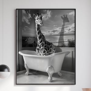 Giraffe Bathroom Painting, Giraffe Bathtub Decor, Giraffe Printable Art, Giraffe Rustic Poster, Giraffe Room Portrait, Giraffe Digital Print