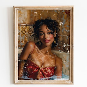 Schwarze Dame Retro Portrait, Afrikanisches Mädchen Wohnkultur, Afrikanische Frauen Badezimmer Gemälde, Afrikanische Weibliche Badewanne Poster, Schwarze Feminine Kunstdruck