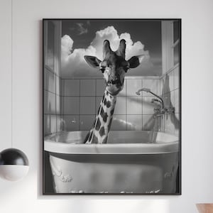 Giraffe Bathtub Art, Giraffe Bathroom Decor, Giraffe Digital Painting, Giraffe Abstract Poster, Giraffe Home Portrait, Giraffe Boho Portrait